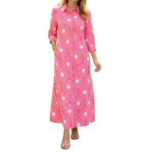NEW PERLAVERA three quarter sleeve midi dress in sun spin neo